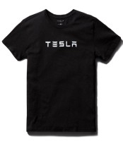 Мужская футболка с большой надписью Tesla черная