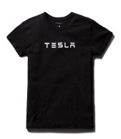 Женская футболка с большой надписью Tesla черная