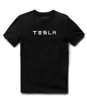 Детская футболка с большой надписью Tesla черная